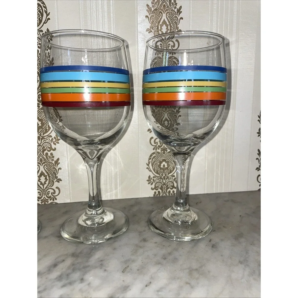 3 Vintage Libbey Fiesta Mambo Colored Stripe Wine Water Tea Glasses 8 oz 7